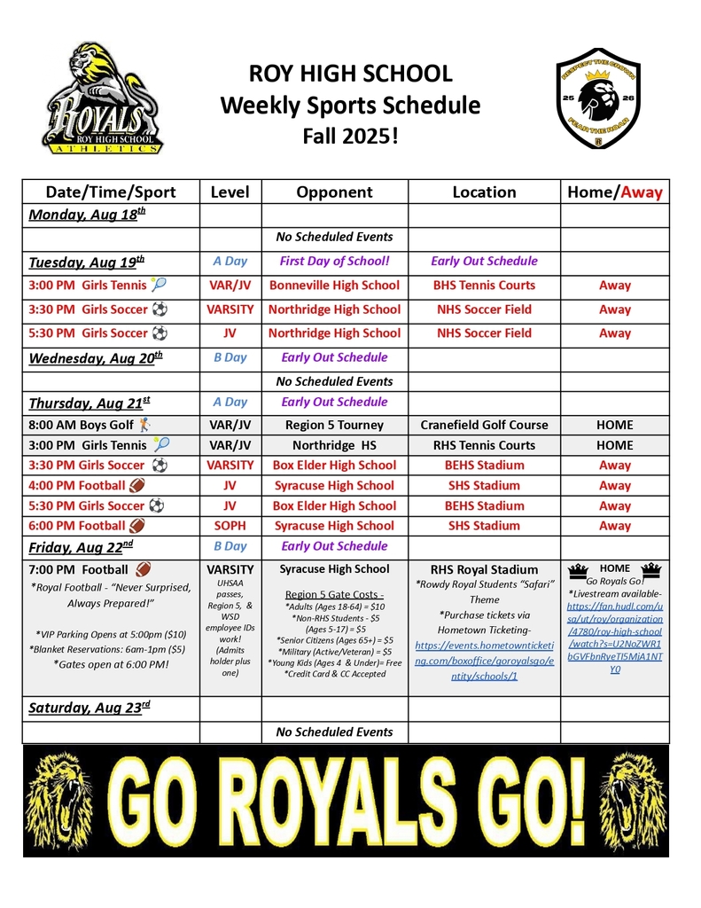 Weekly Sports Schedule