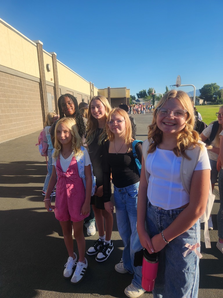 sixth graders lining up for first day of school