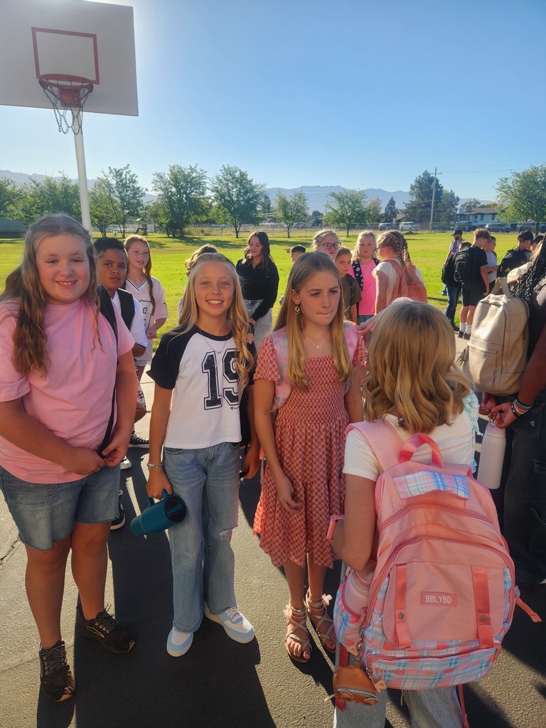 sixth graders lining up for first day of school