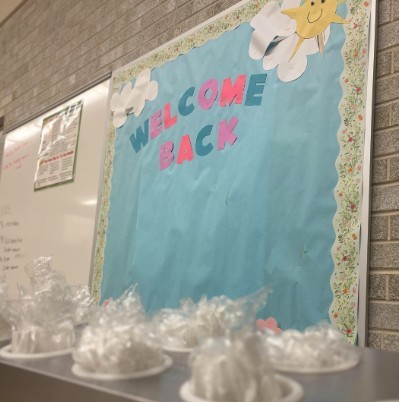 Welcome Back sign in the lunchroom