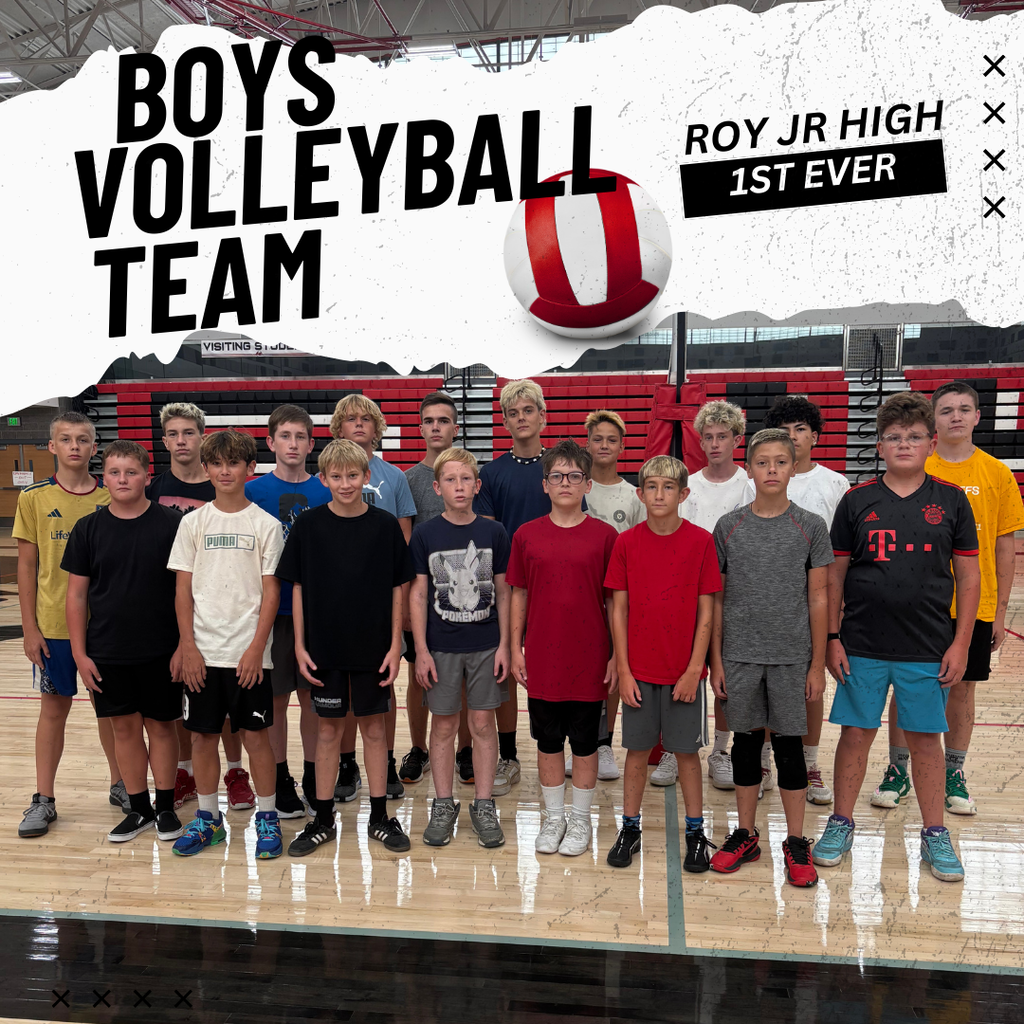 photograph and text announcing the 1st ever roy jr high's boys vollelball team