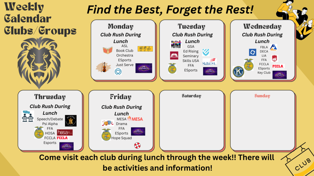 Club/Group Lunch Activity Calendar