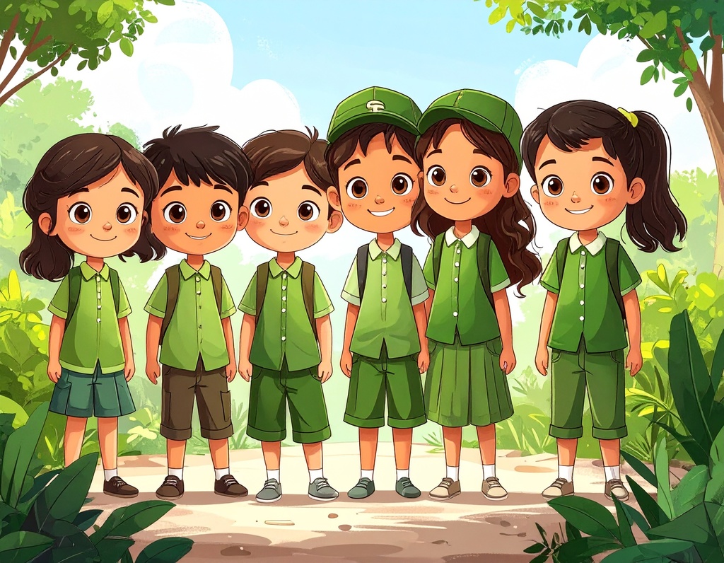 students wearing green clothing