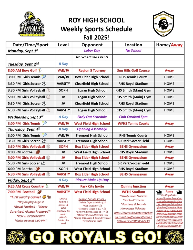 Weekly Sports Schedule