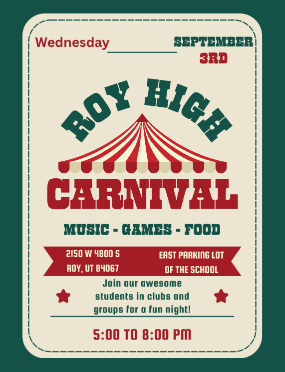 Roy High Carnival September 3, 5pm - 8pm