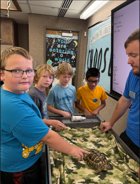 Students with the tortoise