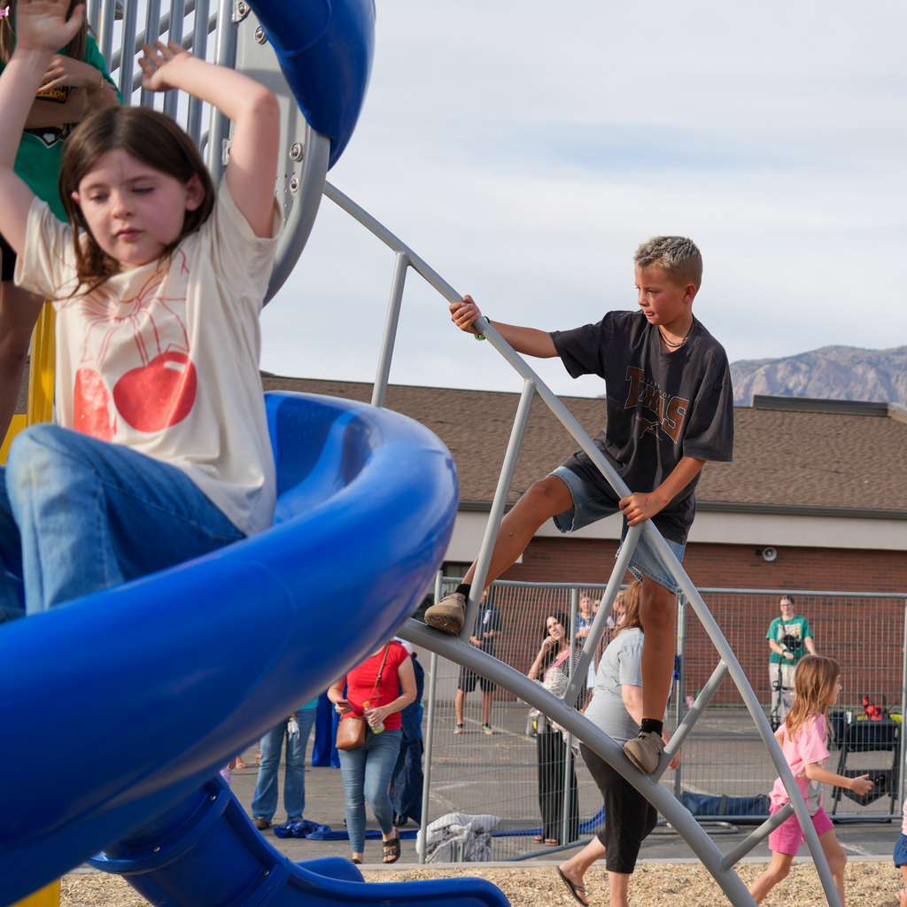 Students playing on new playground.