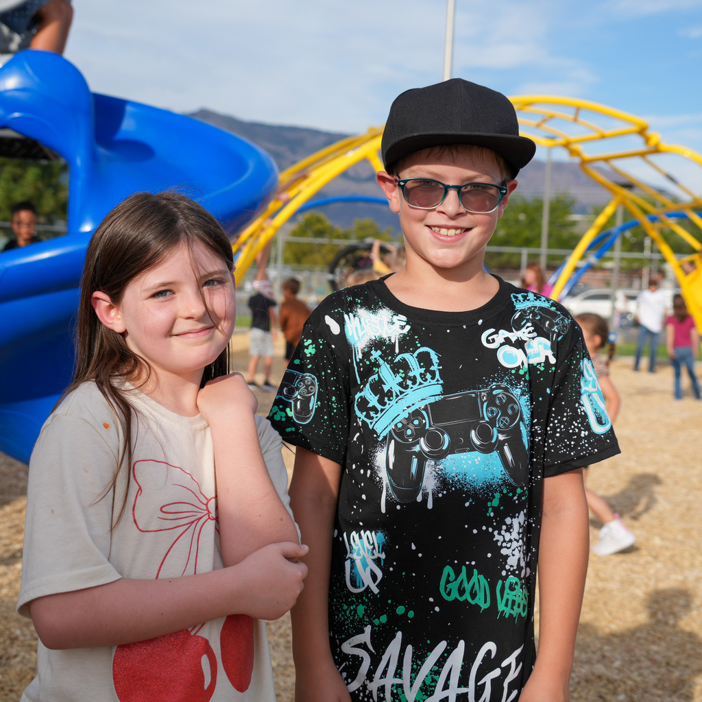 Students playing on new playground.