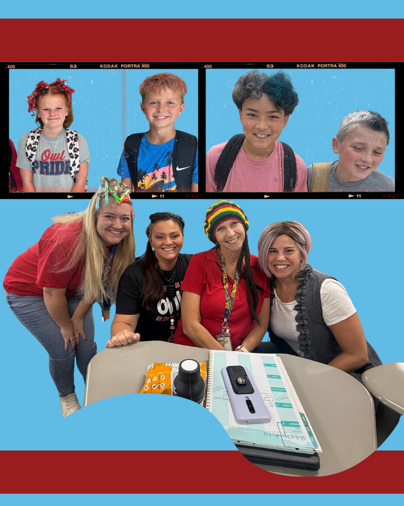 Teachers and students celebrating CRAZY HAIR day! 