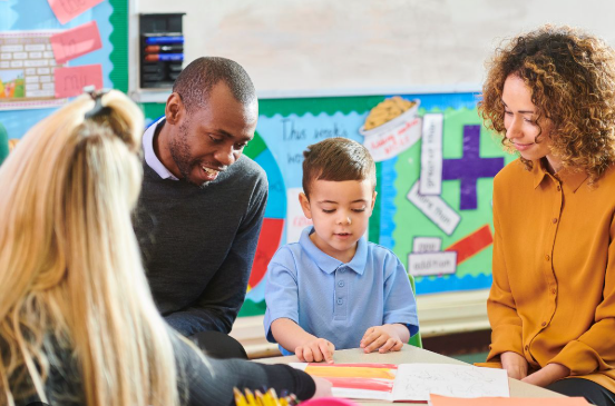Picture of teacher, student, and parents