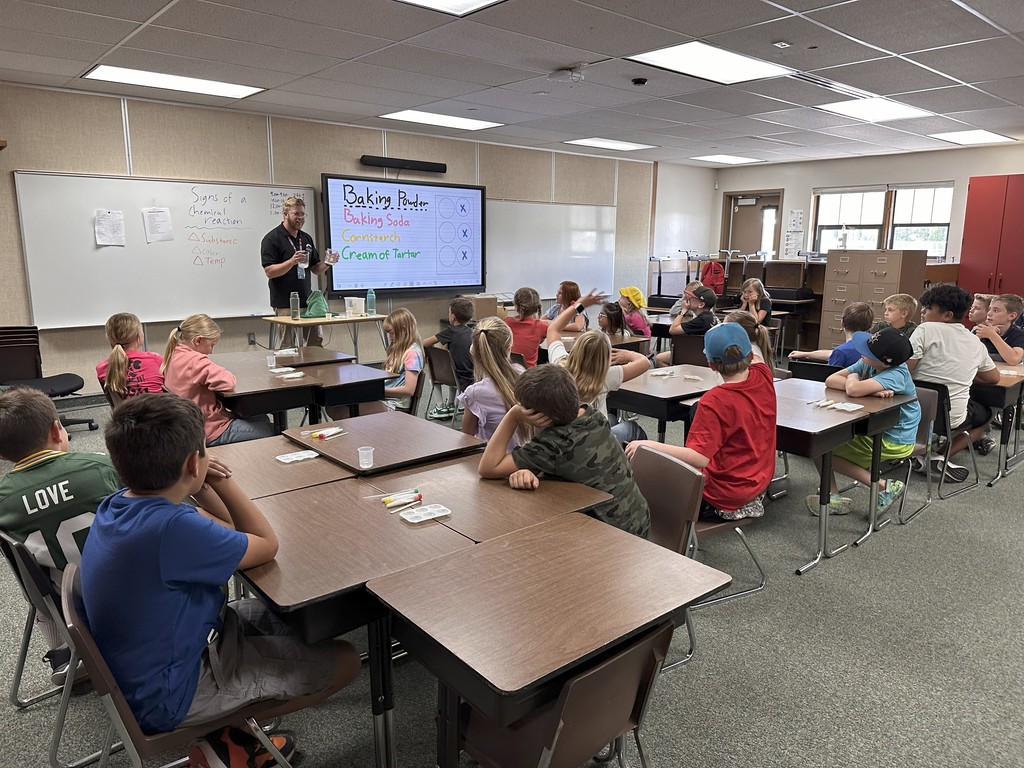 Students watching the presenter describe the upcoming experiment.