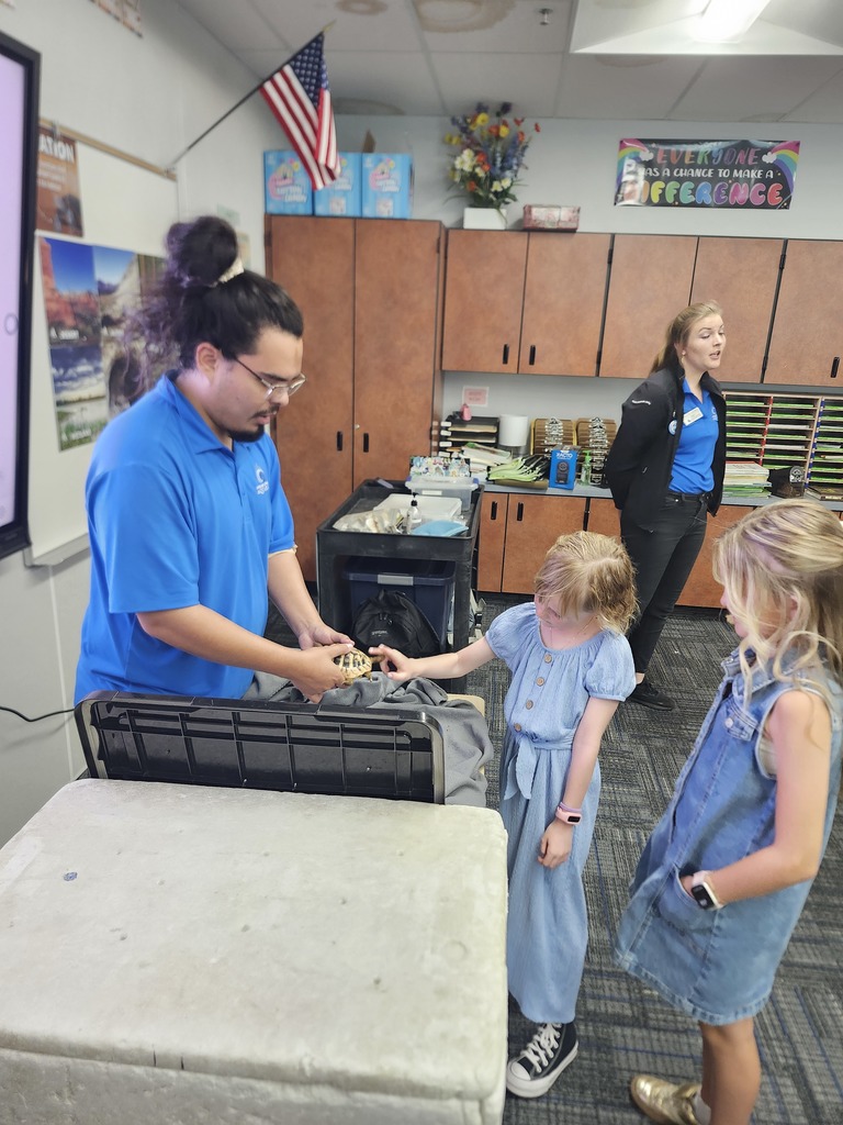 Students enjoying the Loveland Living planet aquarium Turtle that came to visit their classroom