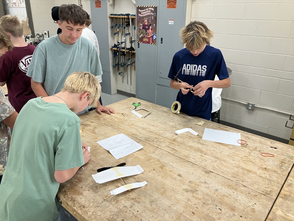 9th Grade Drone Aviation class is learning the basic principals of flight. They are learning that what the Wright brothers did took a lot of trial and error, as they try themselves to build a working rubber band propelled glider themselves. 