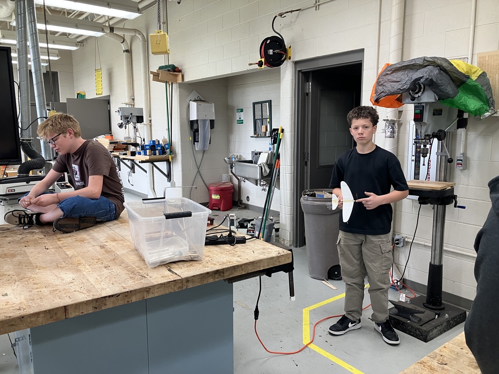 9th Grade Drone Aviation class is learning the basic principals of flight. They are learning that what the Wright brothers did took a lot of trial and error, as they try themselves to build a working rubber band propelled glider themselves. 