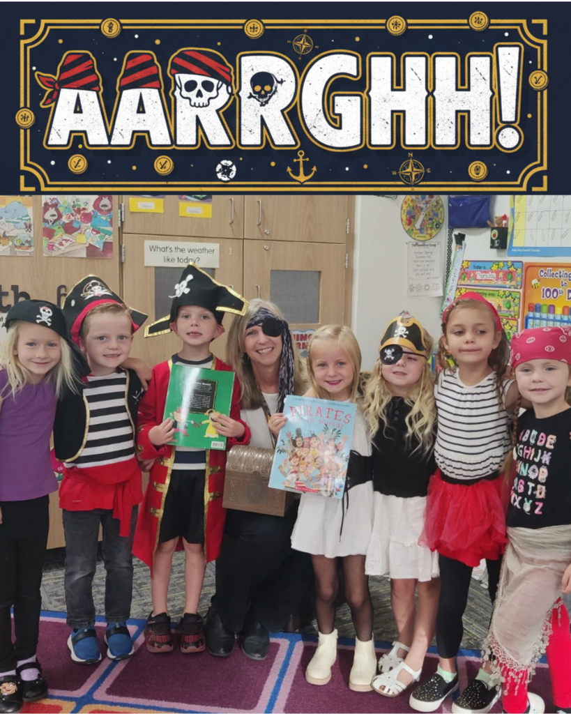 Elementary school students celebrating Pirate Day.