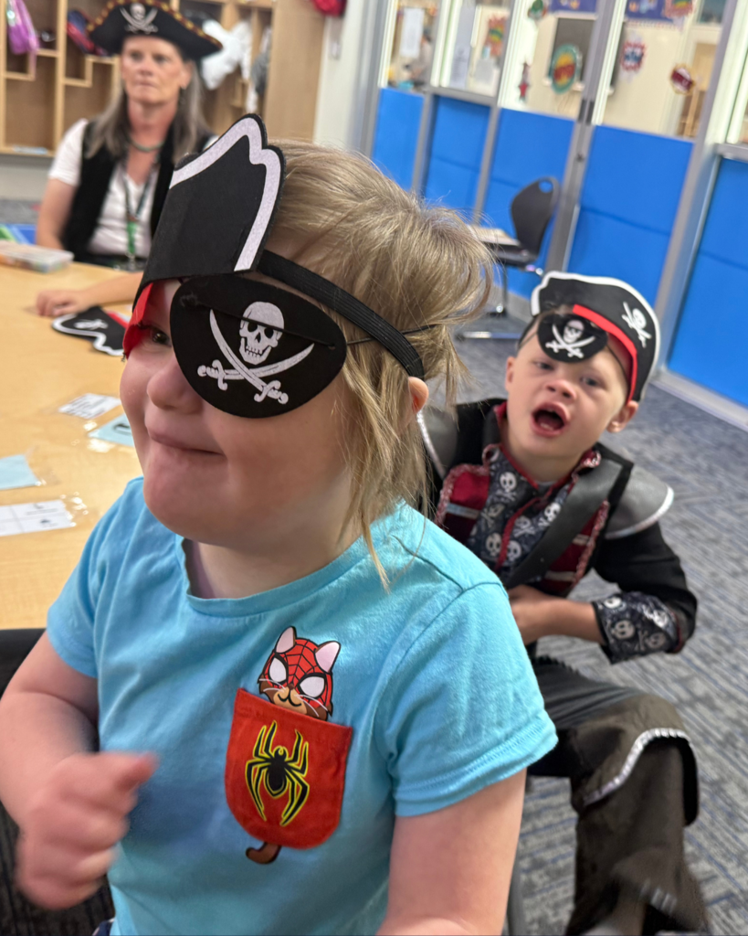 Elementary school students celebrating Pirate Day.