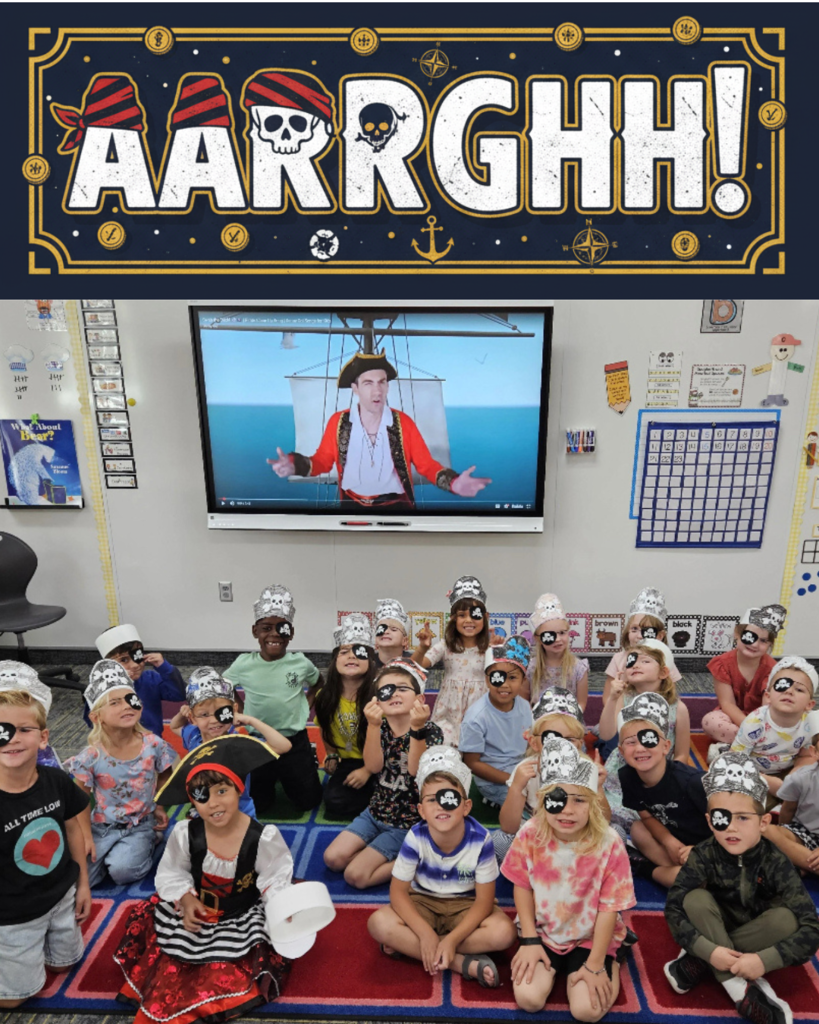 ElemElementary school students celebrating Pirate Day.entary school students celebrating Pirate Day.