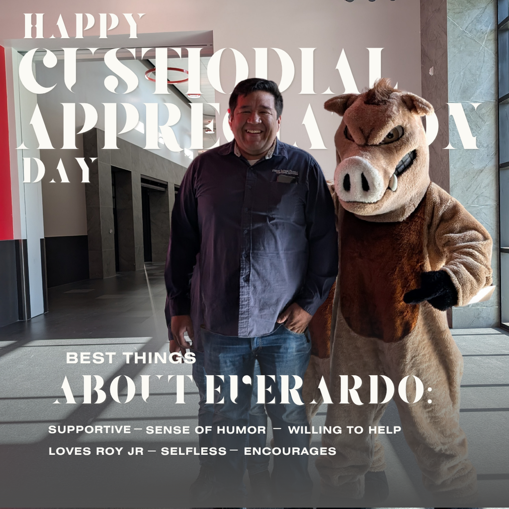 Photo of Everardo and Raz. Happy custiodial appreciation day. Best things about everardo: supportive, sense of humor, willing to help, loves roy jr, selfless, encourages
