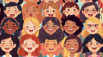 cartoon kids singing in a choir
