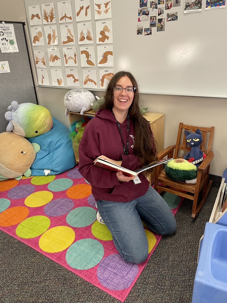 Eden rehearsing her story before students show up.