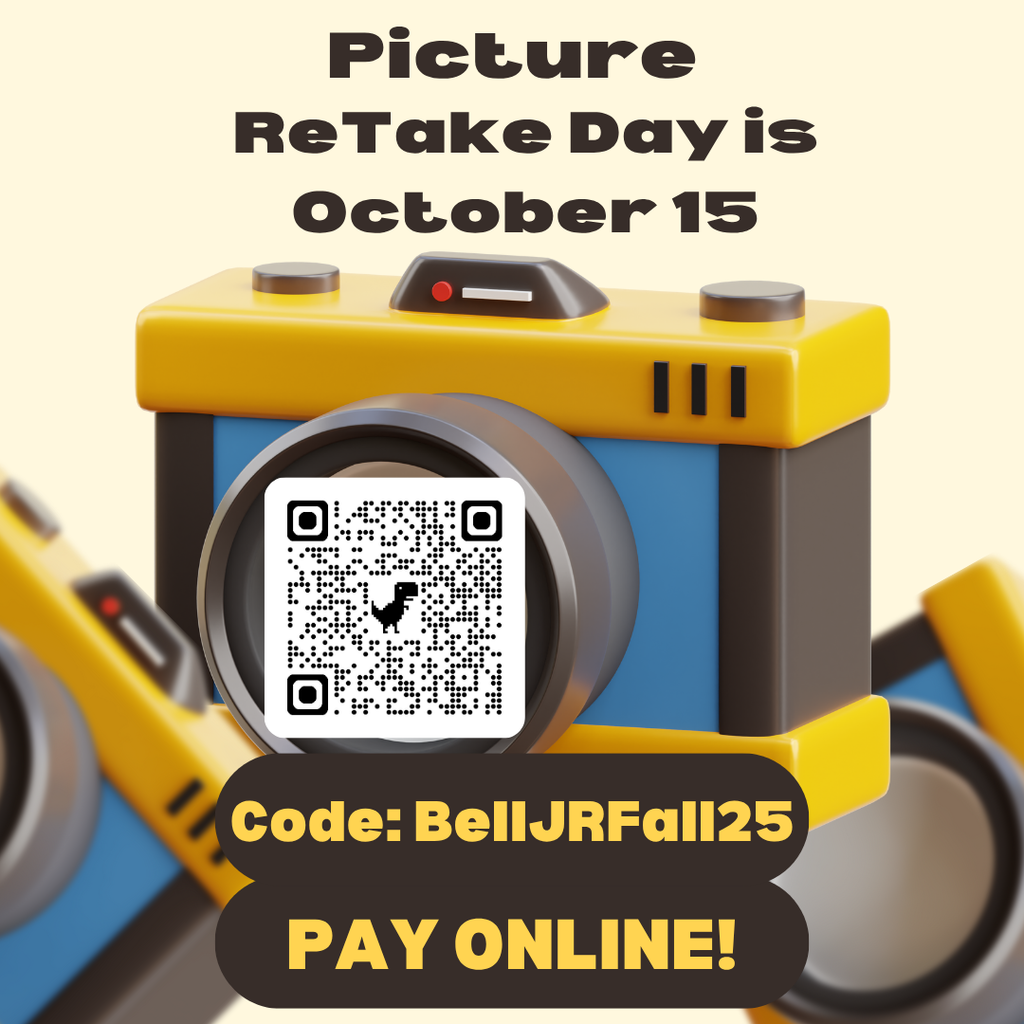 picture retake day is october 15 code: bell jr fall 25 pay online 
