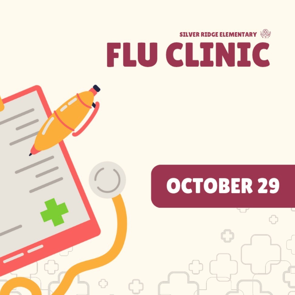 medical template with words silver ridge elementary flu clinic October 29 
