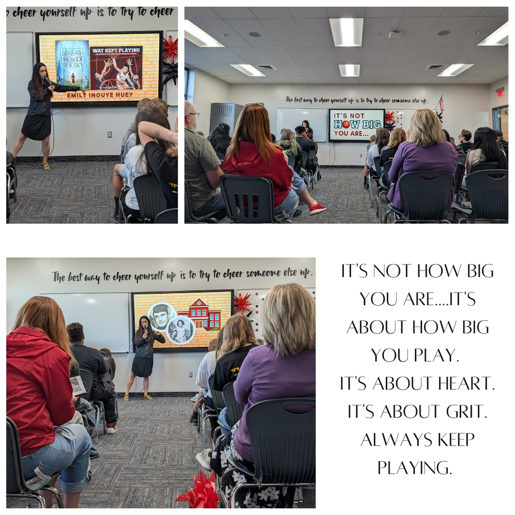 photos of literacy week author Emily Huey visits. It's not how big you are...it's about how big you play. It's about the heart. It's grit. Always keep playing.