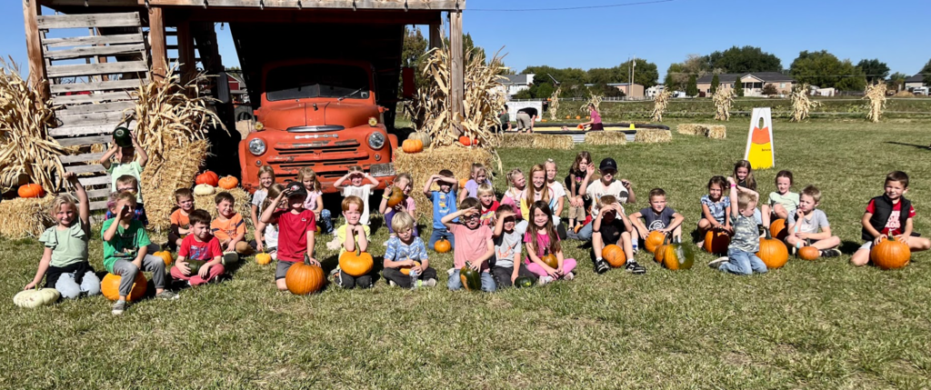 Class with pumpkins. 