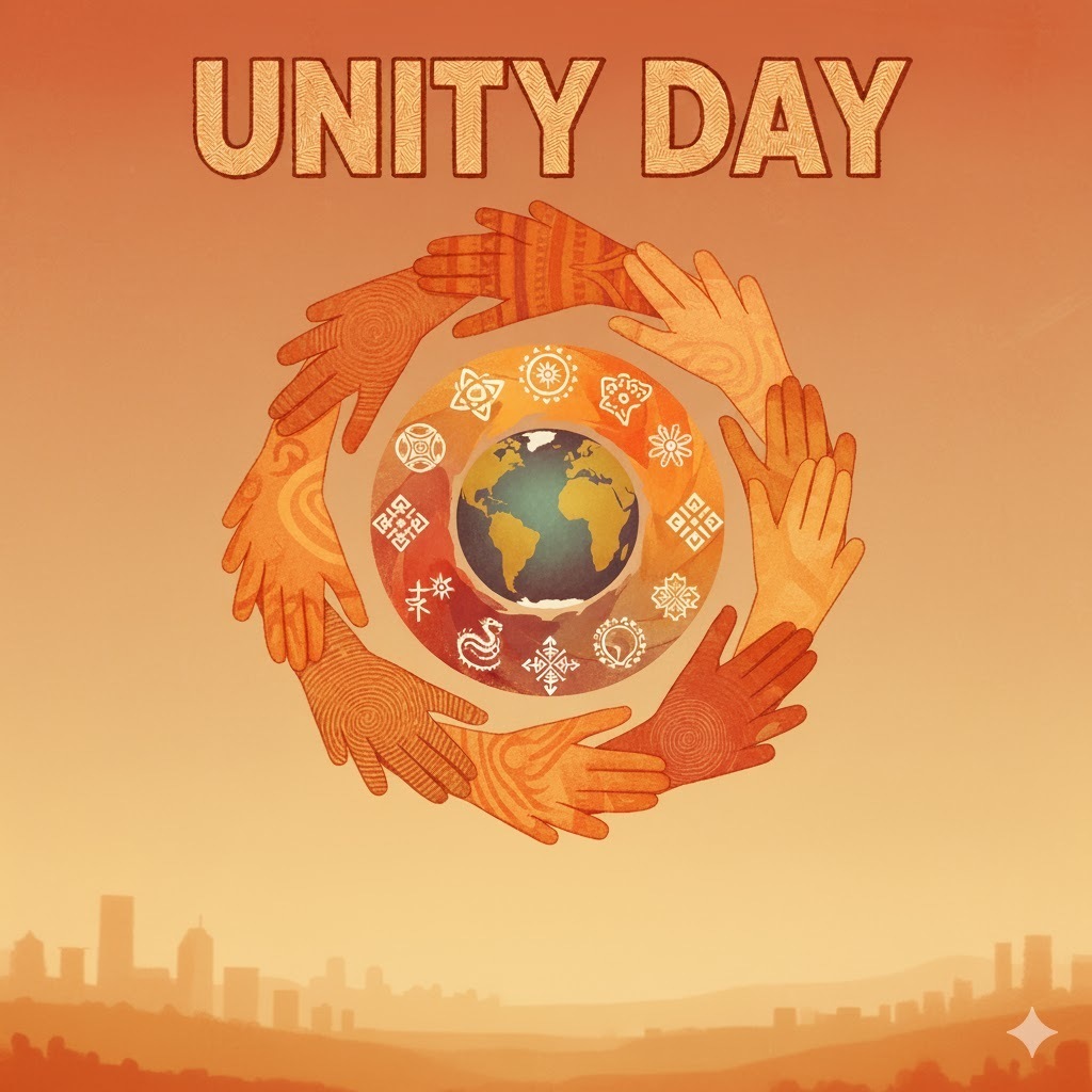 Decorative: Unity Day picture with glove and hands going around the glovbe