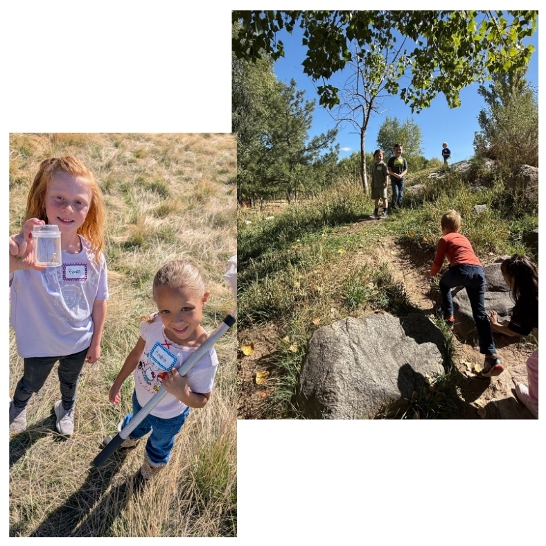 students exploring with sticks & cups