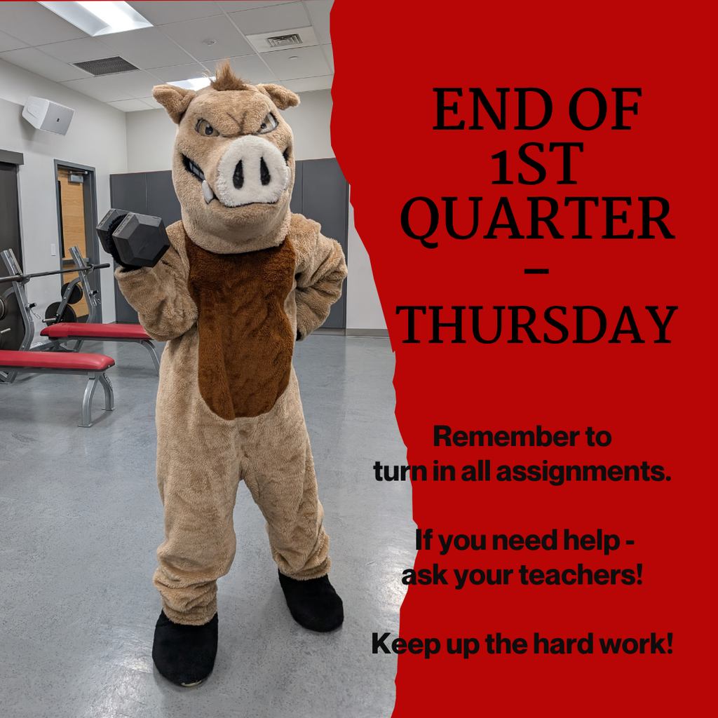 Photo of our mascot Raz lifting weights. End of 1st quarter is thursday. REmember to turn in all assignments. IF you need help, ask your teachers. Keep up the hard work. 