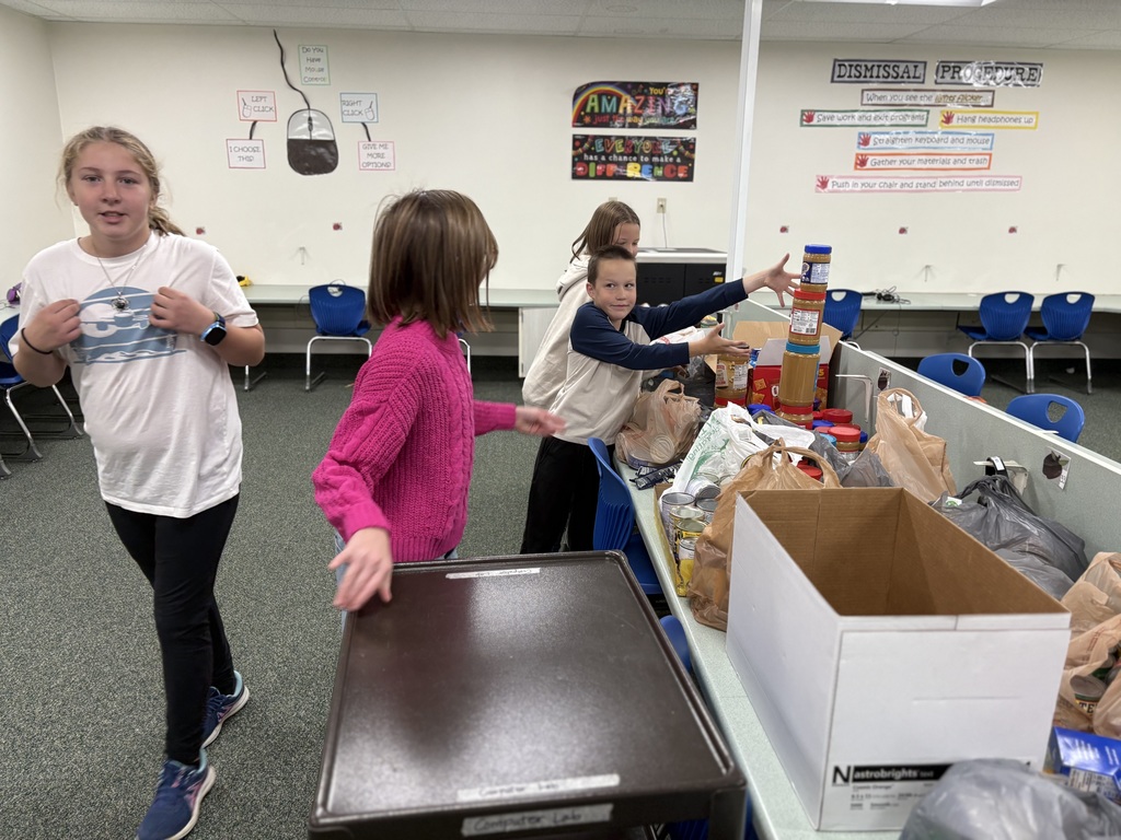 Students organizing food for food drive