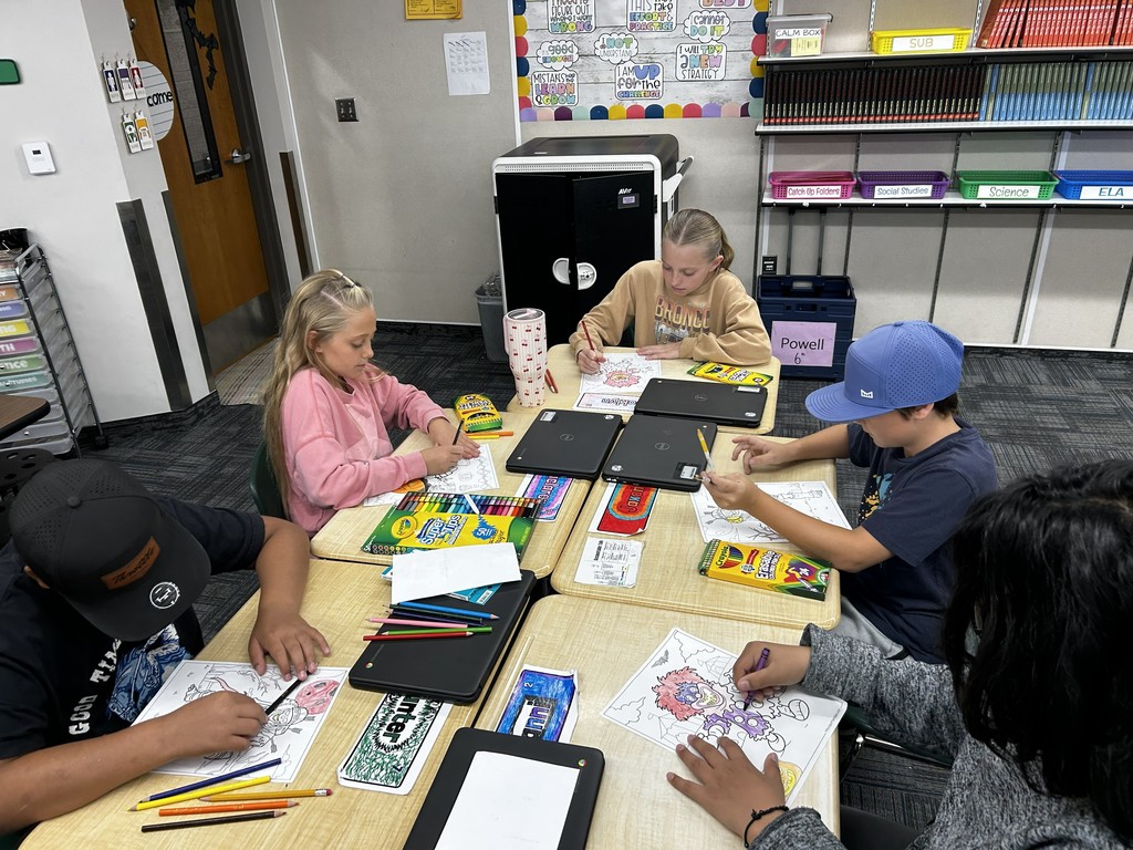 6th grade students coloring