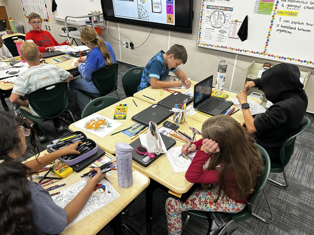 6th grade students coloring