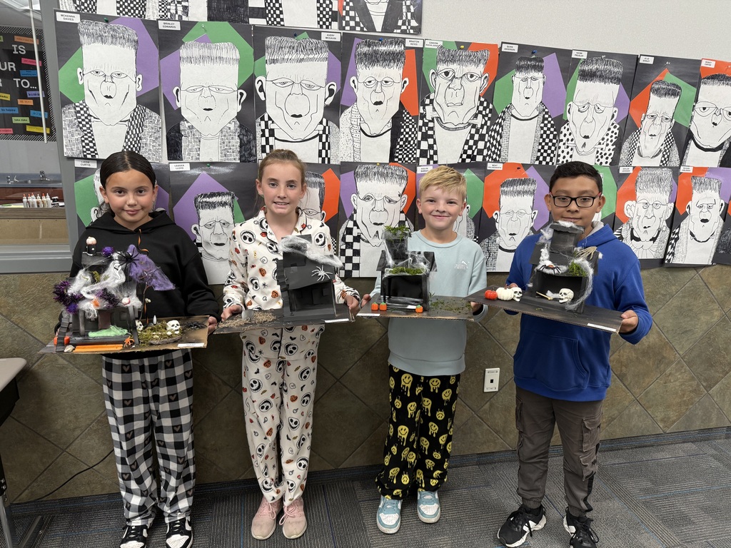 5th Graders showing off their haunted houses that they made. 