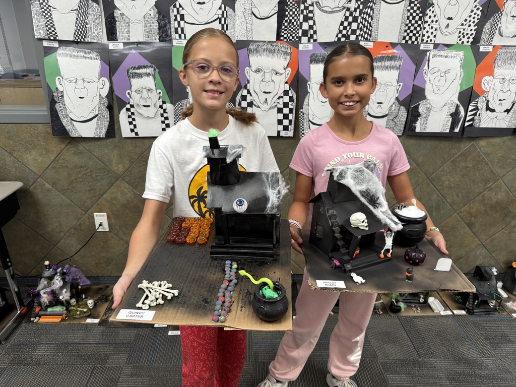 5th Graders showing off their haunted houses that they made. 