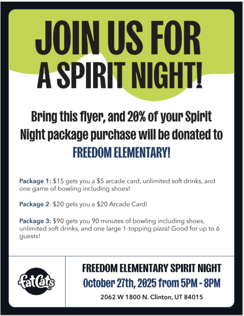 Fat Cats Spirit Night on Oct 27th from 5-8pm