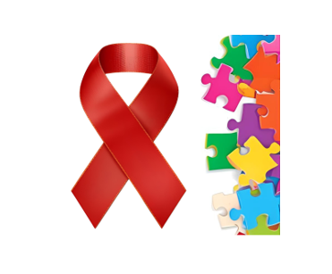 RED RIBBON WITH PUZZLE PEICES