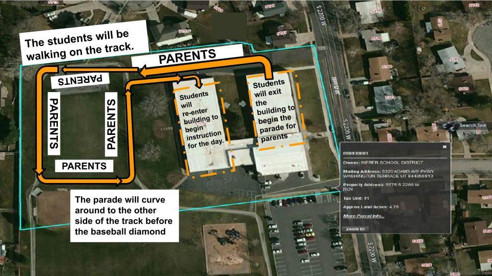This is a map of the parade route  for parents who would like to view the parade.