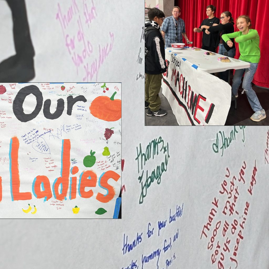 photographs of students signing our we love our lunch ladies sign