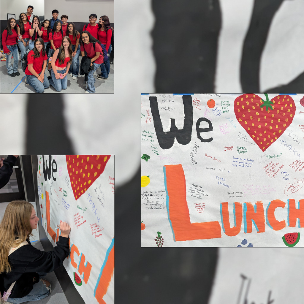 photographs of students signing our we love our lunch ladies sign