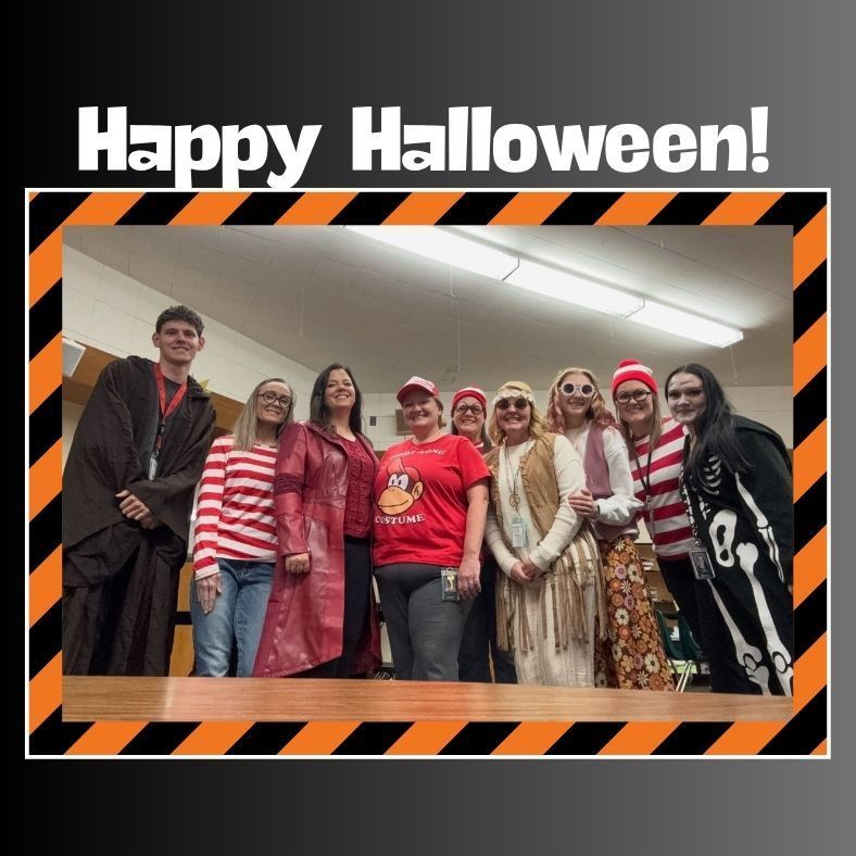 Happy halloween. teachers and aides dressed up in costumes