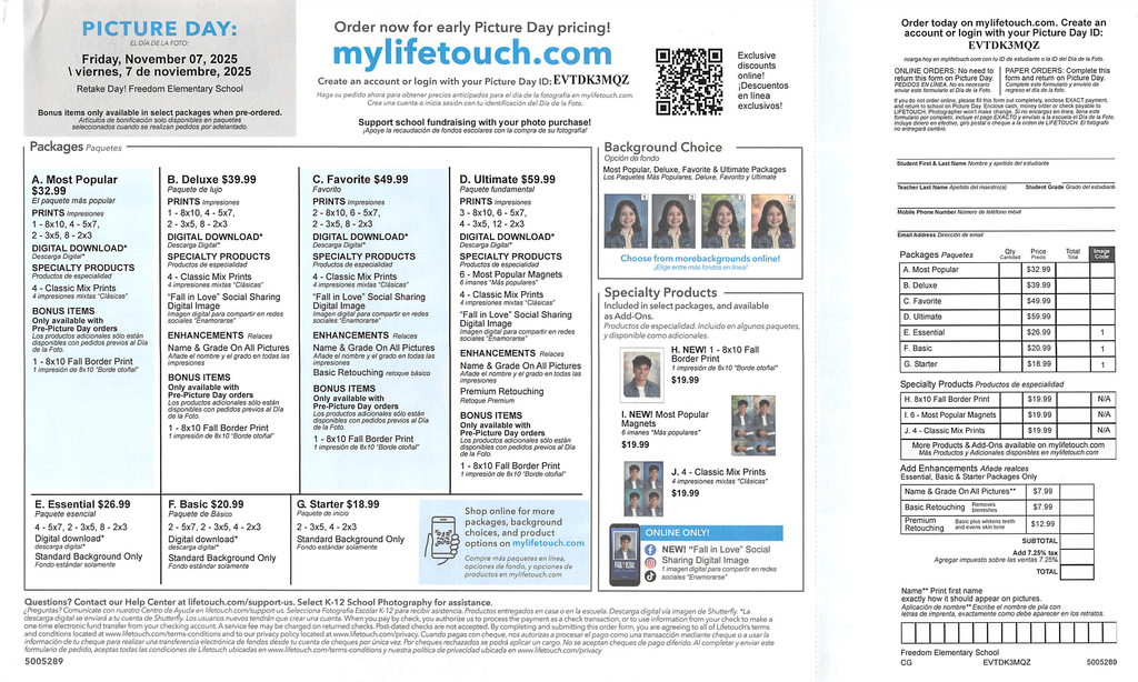 Picture Retake Day Order Form