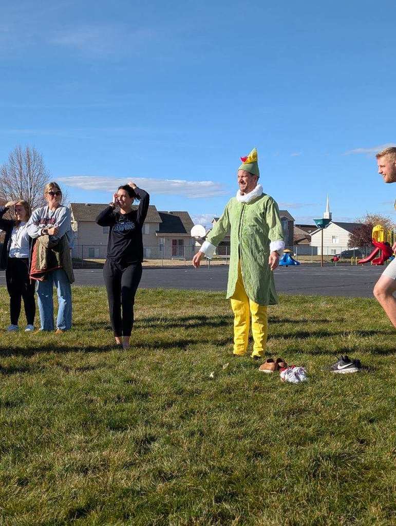 Mr. Lott getting lined up to take the sticky plunge on the Pudding Slip N Slide