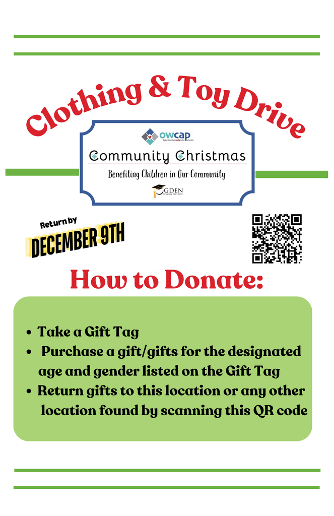 text about a clothing and toy drive