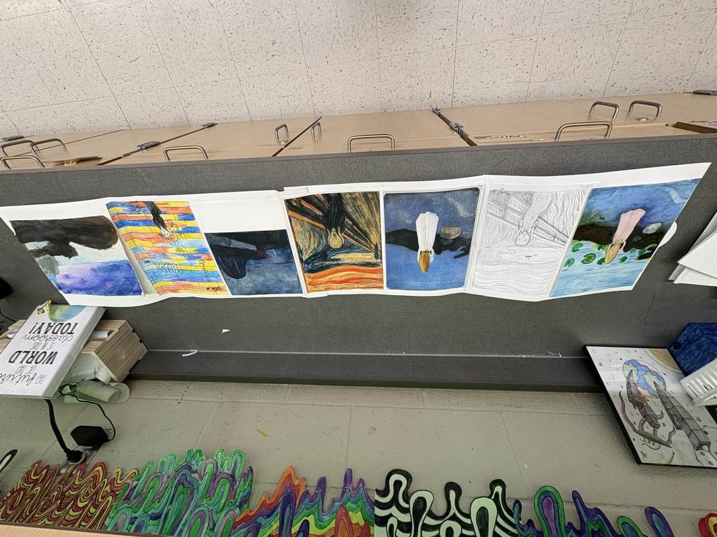 Famous Artist Recreation- Art 3 students put a lot of time and creativity into learning about and recreating works made by famous artists throughout history. They studied the artist style and worked independently or in small groups to study their art style, learn about their life, and then remake their art. So proud of these incredible artists!
