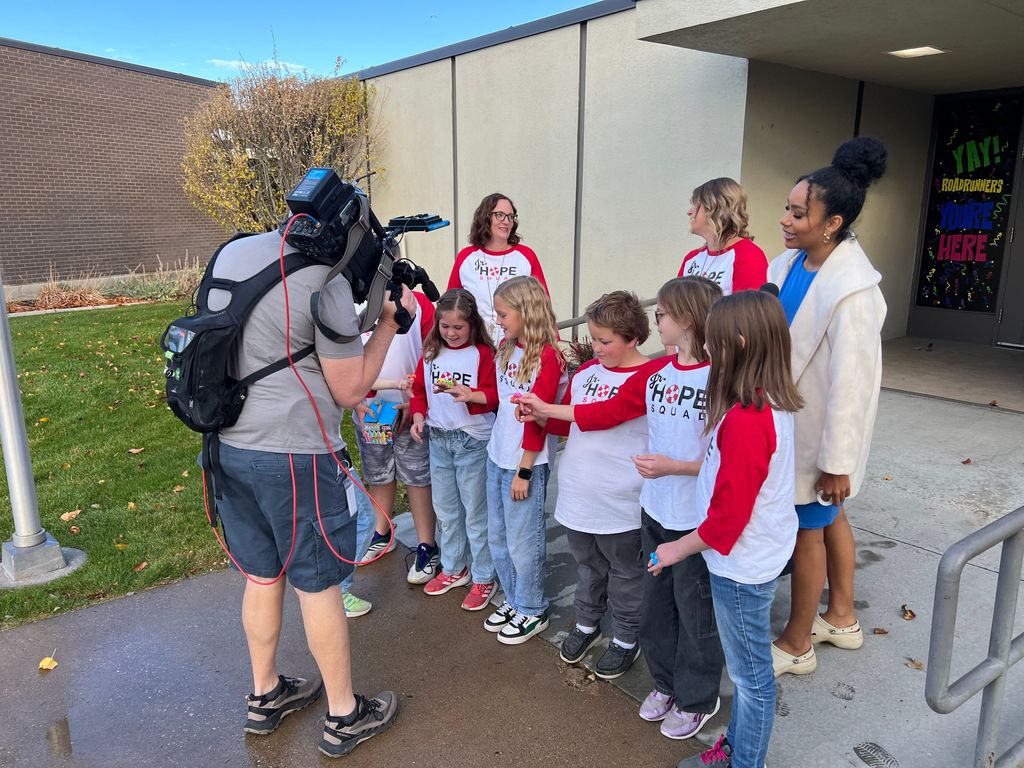 Students being interviewed and filmed by Fox News