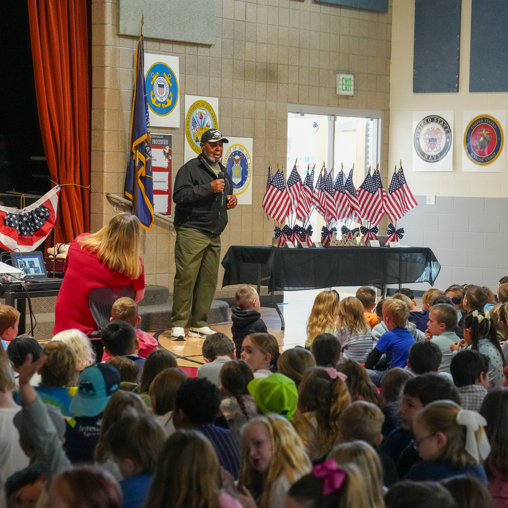 A veteran sharing his thoughts with the students.