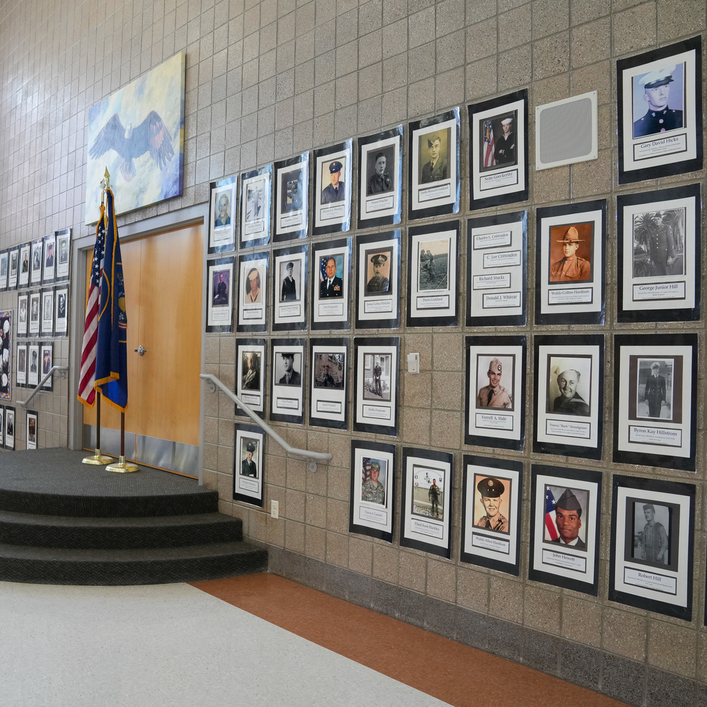 Veterans wall at North Ogden Elementary.