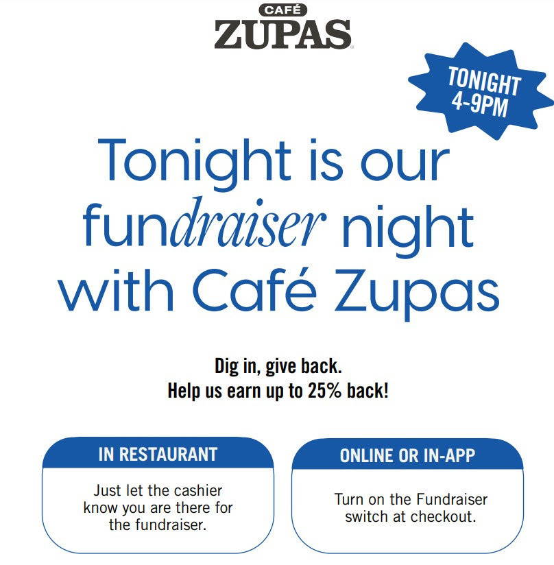 Sand Ridge ZUpas Fundraiser Night Tonight Nov 13 4-9